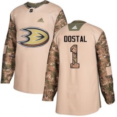 Men Adidas Anaheim Ducks #1 Lukas Dostal Authentic Camo Veterans Day Practice NHL Jersey