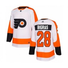 Men Philadelphia Flyers #28 Chris Bigras Authentic White Away Hockey Stitched Jersey