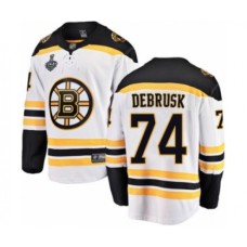 Men Boston Bruins #74 Jake DeBrusk Authentic White Away Fanatics Branded Breakaway 2019 Stanley Cup Final Bound Hockey Jersey