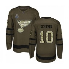 Men St. Louis Blues #10 Brayden Schenn Authentic Green Salute to Service 2019 Stanley Cup Champions Hockey Jersey