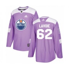 Men Edmonton Oilers #62 Raphael Lavoie Authentic Purple Fights Cancer Practice Hockey Stitched Jersey