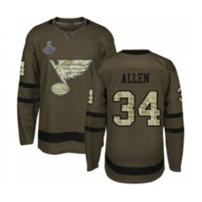 Men St. Louis Blues #34 Jake Allen Authentic Green Salute to Service 2019 Stanley Cup Champions Hockey Jersey