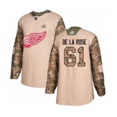 Men Detroit Red Wings #61 Jacob de la Rose Authentic Camo Veterans Day Practice Hockey Stitched Jersey