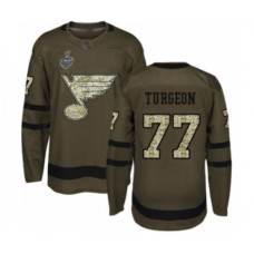 Men St. Louis Blues #77 Pierre Turgeon Authentic Green Salute to Service 2019 Stanley Cup Final Bound Hockey Jersey