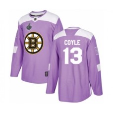 Men Boston Bruins #13 Charlie Coyle Authentic Purple Fights Cancer Practice 2019 Stanley Cup Final Bound Hockey Jersey