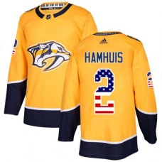 Men Adidas Nashville Predators #2 Dan Hamhuis Authentic Gold USA Flag Fashion NHL Jersey