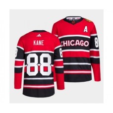 Men Chicago Blackhawks #88 Patrick Kane Red Black 2022 Reverse Retro Stitched Jersey