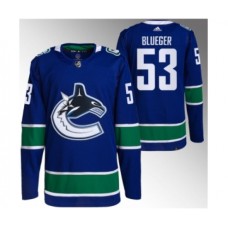 Men Vancouver Canucks #53 Teddy Blueger Blue Retro Stitched Jersey