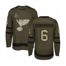 Men St. Louis Blues #6 Joel Edmundson Authentic Green Salute to Service 2019 Stanley Cup Champions Hockey Jersey