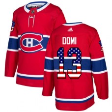 Men Adidas Montreal Canadiens #13 Max Domi Authentic Red USA Flag Fashion NHL Jersey