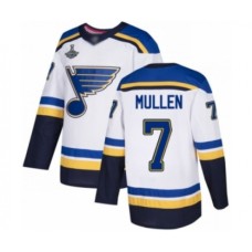 Men St. Louis Blues #7 Joe Mullen Authentic White Away 2019 Stanley Cup Champions Hockey Jersey