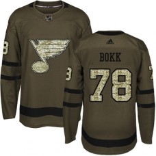 Men Adidas St. Louis Blues #78 Dominik Bokk Authentic Green Salute to Service NHL Jersey