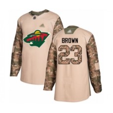 Men Minnesota Wild #23 J.T. Brown Authentic Camo Veterans Day Practice Hockey Stitched Jersey