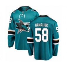 Men San Jose Sharks #58 Dillon Hamaliuk Fanatics Branded Teal Green Home Breakaway Hockey Stitched Jersey