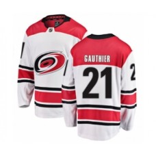 Men Carolina Hurricanes #21 Julien Gauthier Authentic White Away Fanatics Branded Breakaway NHL Jersey