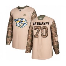 Men Nashville Predators #70 Egor Afanasyev Authentic Camo Veterans Day Practice Hockey Stitched Jersey