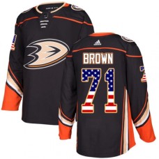 Men Adidas Anaheim Ducks #71 J.T. Brown Authentic Black USA Flag Fashion NHL Jersey