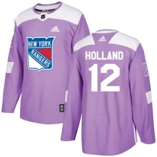 Men Adidas New York Rangers #12 Peter Holland Authentic Purple Fights Cancer Practice NHL Jersey