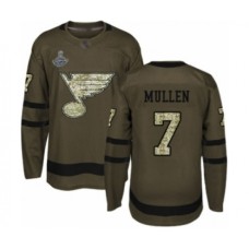 Men St. Louis Blues #7 Joe Mullen Authentic Green Salute to Service 2019 Stanley Cup Champions Hockey Jersey