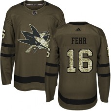 Men Adidas San Jose Sharks #16 Eric Fehr Authentic Green Salute to Service NHL Jersey