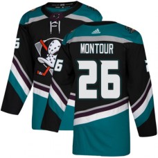 Men Adidas Anaheim Ducks #26 Brandon Montour Authentic Black Teal Third NHL Jersey