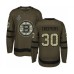 Men Boston Bruins #30 Gerry Cheevers Authentic Green Salute to Service 2019 Stanley Cup Final Bound Hockey Jersey