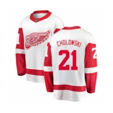 Men Detroit Red Wings #21 Dennis Cholowski Authentic White Away Fanatics Branded Breakaway NHL Jersey