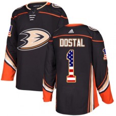 Men Adidas Anaheim Ducks #1 Lukas Dostal Authentic Black USA Flag Fashion NHL Jersey