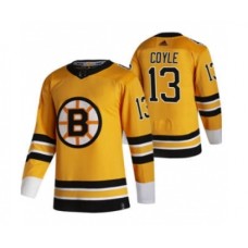 Men Boston Bruins #13 Charlie Coyle Yellow 2020-21 Reverse Retro Alternate Hockey Stitched Jersey