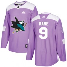 Men Adidas San Jose Sharks #9 Evander Kane Authentic Purple Fights Cancer Practice NHL Jersey