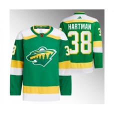 Men Minnesota Wild #38 Ryan Hartman Green 2022-23 Reverse Retro Stitched Jersey