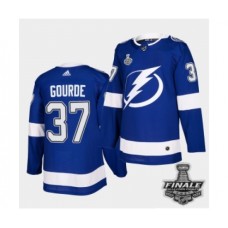 Men Adidas Lightning #37 Yanni Gourde Blue Home Authentic 2021 Stanley Cup Stitched Jersey