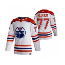 Men Edmonton Oilers #77 Oscar Klefblom White 2020-21 Reverse Retro Alternate Hockey Stitched Jersey