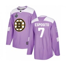 Men Boston Bruins #7 Phil Esposito Authentic Purple Fights Cancer Practice 2019 Stanley Cup Final Bound Hockey Jersey