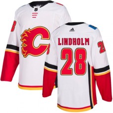 Men Adidas Calgary Flames #28 Elias Lindholm White Road Authentic Stitched NHL Jersey