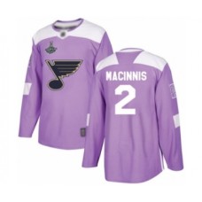 Men St. Louis Blues #2 Al Macinnis Authentic Purple Fights Cancer Practice 2019 Stanley Cup Champions Hockey Jersey