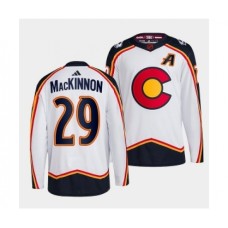 Men Colorado Avalanche #29 Nathan MacKinnon White 2022-23 Reverse Retro Stitched Jersey