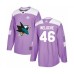 Men San Jose Sharks #46 Nicolas Meloche Authentic Purple Fights Cancer Practice Hockey Stitched Jersey