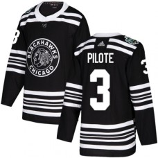 Men Adidas Chicago Blackhawks #3 Pierre Pilote Authentic Black 2019 Winter Classic NHL Jersey