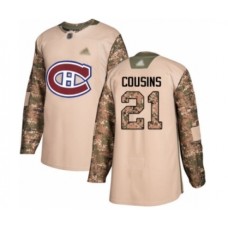 Men Montreal Canadiens #21 Nick Cousins Authentic Camo Veterans Day Practice Hockey Stitched Jersey