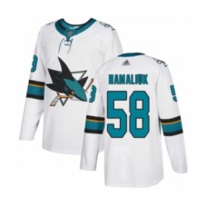 Men San Jose Sharks #58 Dillon Hamaliuk Authentic White Away Hockey Stitched Jersey