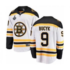 Men Boston Bruins #9 Johnny Bucyk Authentic White Away Fanatics Branded Breakaway 2019 Stanley Cup Final Bound Hockey Jersey