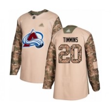 Men Colorado Avalanche #20 Conor Timmins Authentic Camo Veterans Day Practice Hockey Stitched Jersey