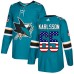 Men Adidas San Jose Sharks #65 Erik Karlsson Authentic Teal Green USA Flag Fashion NHL Jersey