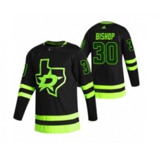 Men Dallas Stars #30 Ben Bishop Black 2020-21 Reverse Retro Alternate Hockey Stitched Jersey