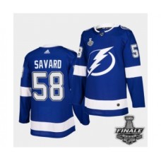 Men Adidas Lightning #58 David Savard Blue Home Authentic 2021 Stanley Cup Stitched Jersey