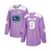 Men Vancouver Canucks #9 J.T. Miller Authentic Purple Fights Cancer Practice Hockey Stitched Jersey