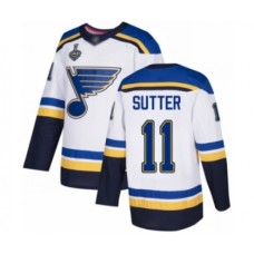 Men St. Louis Blues #11 Brian Sutter Authentic White Away 2019 Stanley Cup Final Bound Hockey Jersey